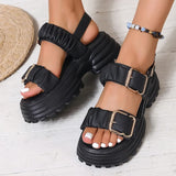 Fashion Buckle Platform Sandals Women 2026 Summer Pleated Pu Leather Rome Sandals Woman Plus Size 42 Thick Bottom Sandalias