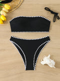 Contrast Binding Bandeau Bikinis 2026 Women Sexy Swimsuit Solid Padded Swimwear Female Bathing Suit Swimming Summer Beachwear