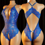 Blue Adult Erotic Lingerie Women Body Suit Crotchless Sexy Pajamas Babydoll Dress Open Sexy V-neck Hot Underwear Desire Set