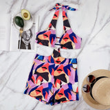 2 Colors Sexy One Piece Swimsuit Swimwear Women Black Leopard Colorful Print High Waist Halter Bathing Suit Beachwear Metal Hoop