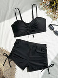 Wrinkled Knotted Shorts High Waist Bikini Female Swimsuit Women Swimwear Two-pieces Bikini Set Tankini Bathing Suit Swim Beach