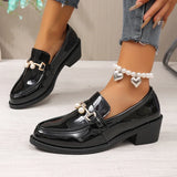 Office Ladies Patent Leather Oxford Shoes Plus Size 43 Pointed Toe Thick Heel Pumps Women British Style Slip On Student Shoes