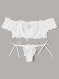 Porn Women Sexy Lingerie Off Shoulder Bralette Strapless Ruffles Bra and Panty Sets Female Transparent Underwear