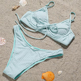 Ribbed Underwired V-Bar Bikini 2026 Women Swimsuit Female Swimwear Two Pieces Bikini Set Knotted Push Up Bathing Suit Swim Lady