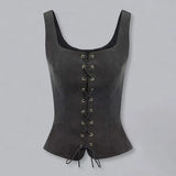 Women Vest Lace-up Strap Renaissance Vinatge Square Neck Sleeveless Medieval Slim Fit Halloween Cosplay Performance Top