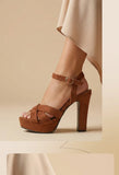 2026 New Block High Heels Sandals Women Peep Toe Ankle Strap Buckle Wedding Party Dress Office Platform Sandals
