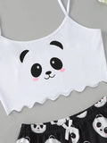 Summer Sleepwear Women's 2pcs Cute Soft Comfy Panda Print Sexy Sleeveless Shorts Homewear Pajama Set Loungewear