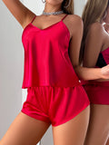 Women's 2 Piece Pajama Set Sexy V Neck Top Shorts Lace Back Sleepwear Fashion Loungewear For Romantic Dates And Home