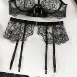 Toucheart 5 Piece Sexy Embroidery Underwear Set for Women Mesh Patchwork See-through Halter Underwear Garters Sexy Lingerie Set