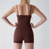 FDYOUI Sexy Spaghetti Strap Fitness Sports Overalls Women's Lace Patchwork Sleeveless Gym Yoga Bodysuit One Piece Rompers Tights