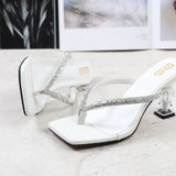 2025 Summer Flip Flops Crystal Slides Women 8cm High Heels Mules Crystal Glitter Block Low Heels Slippers Glitter Platform Shoes