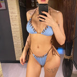 8 Colors Halter Ribbed High Leg Cut Bikini Female Swimsuit Women Swimwear Two-pieces Bikini set Bather Bathing Suit Swim V5541Y