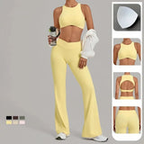 Women's Seamless Yoga Sets Sports Gym Fitness High Waist Hip-lifting Flared-pants Sleeveless Vest Workout Training Running Suits
