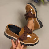 Fashion Bowknot Brown Loafers for Women 2026 Autumn Slip On Patent Leather Shoes Woman Comfort Plus Size 43 Platform Loafers
