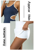 Tennis Dress Women Sleeveless Push Up Padded Sport Dresses Training Running Fitness Hollow Out Backless Slim Badminton Suit
