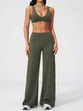 Women's Tracksuit Color Blocked Yoga Sets V Neck Sports Bra High Waist Flare Pants Fitness Suit Outdoor Running Workout Clothes