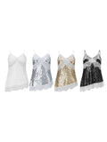 Women Camisoles Solid Color Lace Trim Sequins Spaghetti Strap Tank Tops Summer Fashion Sleeveless Vests Streetwear