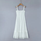 Summer Womens White Dresses Spaghetti Strap New in Long Dress 2025 Beach Casual Midi Party Vestidos Single Breasted Lace Dress