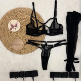 Toucheart Sexy Mesh Lingerie Split Kit with Gloves Steel Ring Laceup Patchwork Skinny See-through Hollow Interesting Private Set