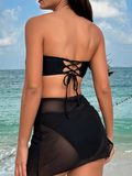 3 Pieces Ring Linked Bandeau Bikinis 2026 Solid Swimwear Female Sexy Swimsuit Women Bathers Bathing Swimming Swim Suit