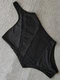 Splicing Mesh See Through One Shoulder Female Swimwear One Piece Swimsuit Women High Cut Monokini Mesh Bathing Suit Swim Lady