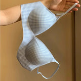 Sexy Kawaii Checkered Bralette Small Bust Lift Japanese Style Anti-Sagging Wirefree Pure Cotton Set Breathable Comfort Bra S-XL