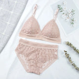 Women Floral Lace Bras Suit Solid Underwear Padded Breathable Vest With Briefs Sexy Hollow Out Bralette Thin Lingerie One Size