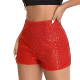 Women Shorts Shiny Sequin High Elastic Waist Straight Slim Fit Soft Breathable Above Knee Length Club Party Beach Mini Shorts