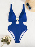 Deep V Neck Cut Out Women Swimwear One Piece Swimsuit Female High Leg Cut Monokini Bather Backless Bathing Suit Swim Beachwear