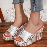 Fashion Stripe Print Thick Bottom Slippers Women New Wedge Chunky Platform Sandals Woman Summer Daily High Heel Slides Female