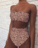 3 Colors Sexy Bikini Bandeau Women Solid Leopard Print High Waist Swimwear Swimsuit Beach Bikini Set Bathing Suit With Waistband