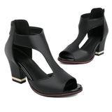Fish Mouth High Heel Shoes Women's Summer Thick Heel Sandals Waterproof Platform Thick Sole Sexy Slim Back Zipper Hollow