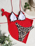 With Skirt Sarong Leopard 3D Ruffled Bikini Female Swimsuit Women Swimwear Three-pieces Bikini Set Bathing Suit Swim Beachwear