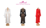 White Mesh Long Robe for Women Sexy See Through Sleepwear Plus Size Ruffled Belted Nightgown Lingerie