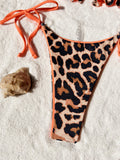 2026 Summer Leopard Print 3 Pieces Suit Swimwear Reversible Sexy Halter Lace-up Bikini Set Drawstring Skirt Cover Up Beachwear