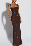 Women's Sequin Maxi Dress Burgundy Square Neck Sleeveless Bodycon Evening Gown Formal Party Prom Cocktail Mermaid Long Dresses