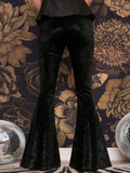 new European and American high-waisted slim shiny silver drape gold velvet bell-bottom casual pants