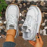 Breathable Mesh Gold Platform Sneakers Women 2026 New Non Slip Lace Up Sports Shoes Woman Silver Thick Bottom Vulcanized Shoes