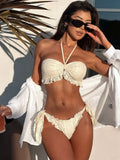 DEKA Brazilian High Waist Ruffled Bandeau Bikini Set Women Strapless Pleated Ruched Swimsuit Bathing Suits Woman Swimwear