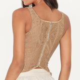 Lace Double Layer Fitted Corset Casaul Style Waist Trainer Mesh Solid Color Hollow Out Backless Suspenders Sleeveless Top CSSX