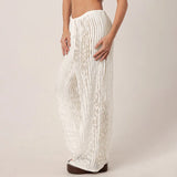 Women's trousers, fashionable and versatile, solid color, drawstring straight trousers, beach sun protection trousers