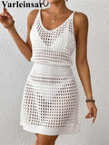 S - XL V Neck Hollow Out Crochet Knitted Tunic Beach Cover Up Cover-ups Beach Dress Mini Beach Wear Beachwear Female Women V7048