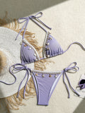 Shell Decoration Ribbed Halter Strappy Bikini Women Swimwear Female Swimsuit Two-pieces Bikini Set Bather Bathing Suit Swim Lady
