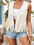 Suede Tassel Vest Women's 70s Hippie Outfit Sleeveless Open Front Vest Western Jacket