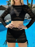 4 Pieces Triangle Bikini 2026 With Mesh Tops & Skirt Swimwear Female Solid Swimsuit Women Bathers Bathing Swimming Swim Suit