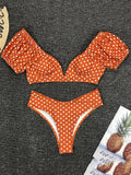 Sexy V Neck Short Sleeve Bikinis Polka Dot Bikini Female Swimsuit Women Swimwear Two-pieces Bikini Set Bather Bathing Suit Swim