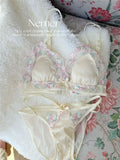 MOYISU Luxury Classic Thin Embroidery Light Luxury Silk French Underwear Sexy Pure Desire Lace Bra Set Small Chest Triangle Cup