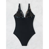 S - XL New Sexy Mesh Sheer V Neck Women Swimwear One Piece Swimsuit Female High Leg Cut Monokini Bather Bathing Suit Swim V5136