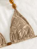 with Fishnet Sarong Skirt Halter Beads Bikini Women Swimwear Female Swimsuit Three-pieces Bikini Set Bathing Suit Swim Beachwear