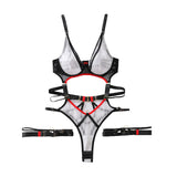 Summer Thin Mesh Hollow Sexy One-piece with Leg Rings Sexy Underwear with Underwire